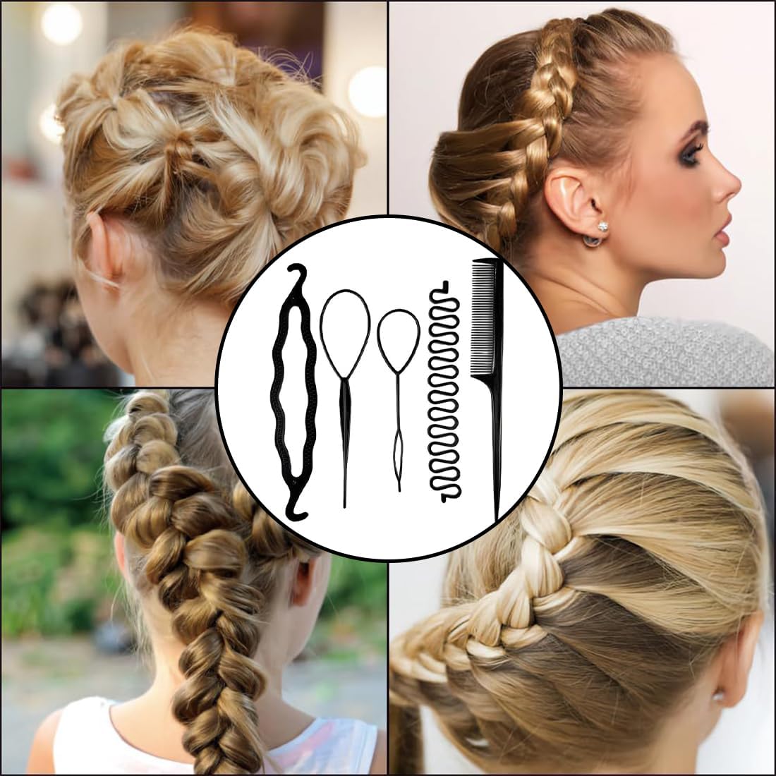 Hair Braiding Tool Set, 5 Fast Spiral Braids Hair Accessories for Hairstyles, Black DIY Styling Accessories for Women