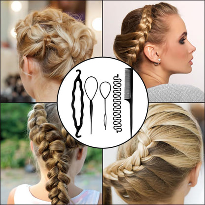 Hair Braiding Tool Set, 5 Fast Spiral Braids Hair Accessories for Hairstyles, Black DIY Styling Accessories for Women