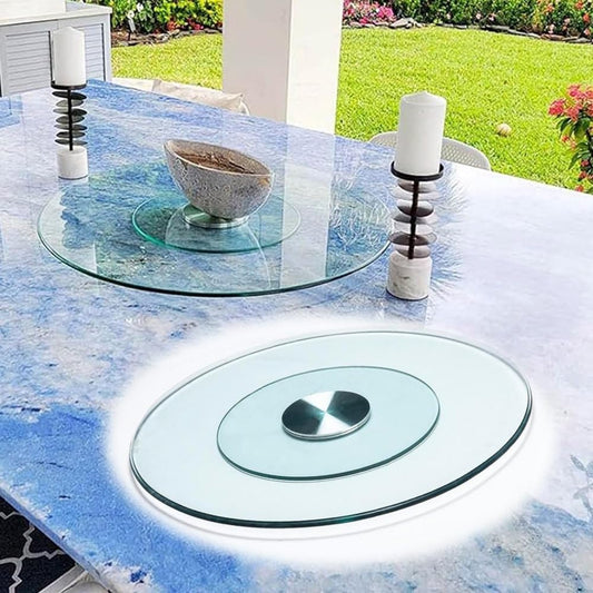 EMENAR 20in Dining Table Lazy Susan Turntable Tempered Glass Lazy Susan Transparent Round Rotating Tray Kitchen Serving Plate for Tabletop (Size : 60cm/24in)