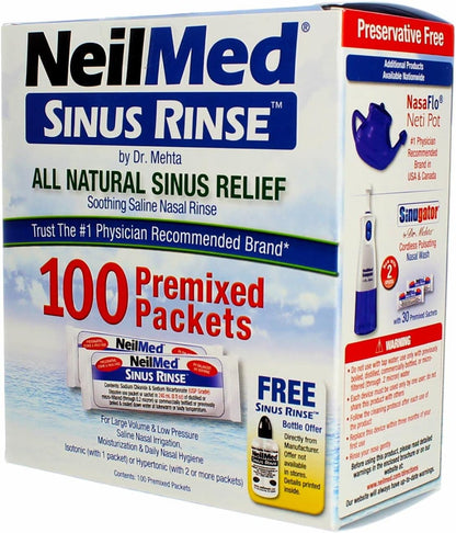 NeilMed Sinus Rinse All Natural Relief Premixed Refill Packets 100 Each (Pack of 3)