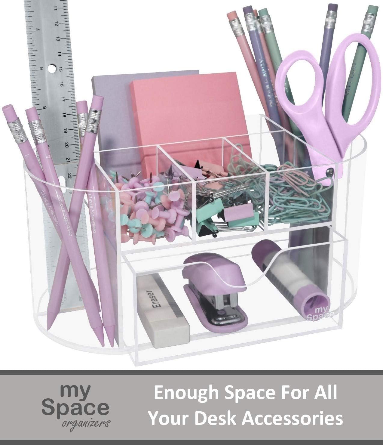 Desk Organizer Pen Holder Acrylic for Office Supplies and Desk Accessories Clear Office Organization Desktop Organizer for Room College Dorm Home School (Clear)