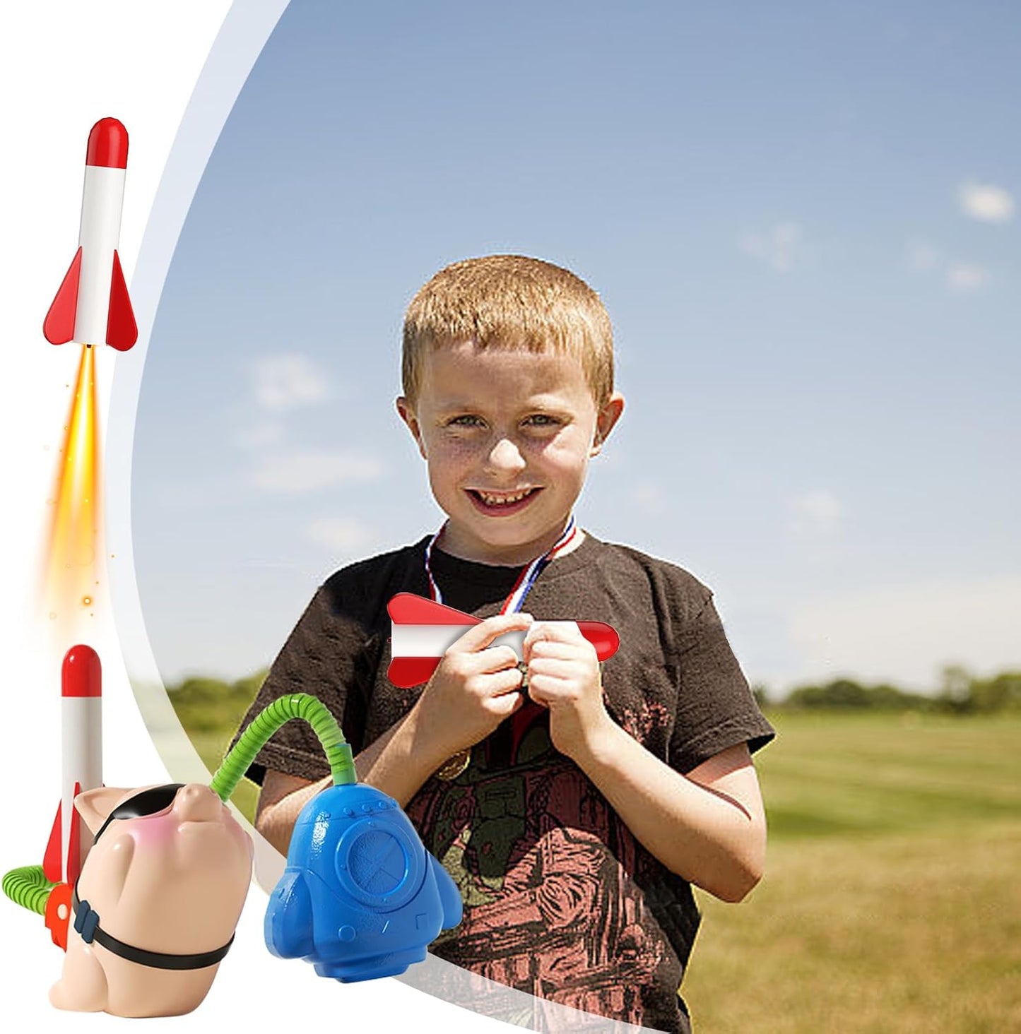 ccuzs Toy Rocket for Kids, Foam Rocket Set, Outdoor Play Toy, Fun Launching Games, Birthdays, Christmas, New Year, Easter, And Anniversaries, 9.84x8.27x2.95in