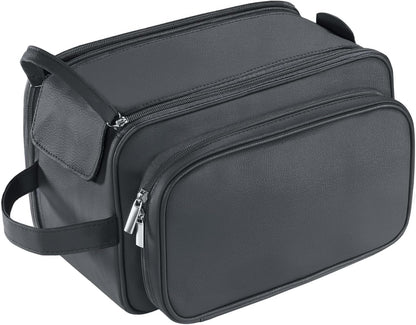 Buruis Large Toiletry Bag for Men & Women, PU Leather Travel Toiletry Organizer, Dopp Kit, Water-resistant, Black, XL, Toiletry Bag