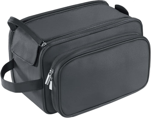 Buruis Large Toiletry Bag for Men & Women, PU Leather Travel Toiletry Organizer, Dopp Kit, Water-resistant, Black, XL, Toiletry Bag