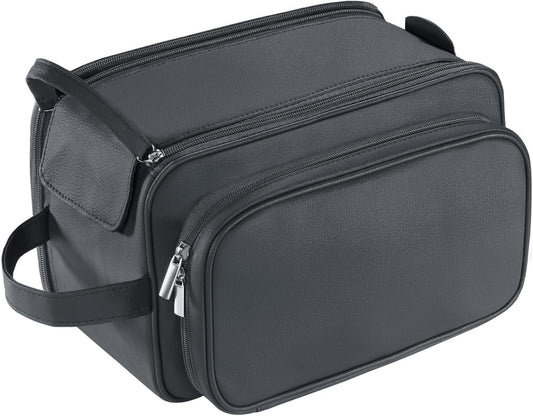 Buruis Large Toiletry Bag for Men & Women, PU Leather Travel Toiletry Organizer, Dopp Kit, Water-resistant, Black, XL, Toiletry Bag