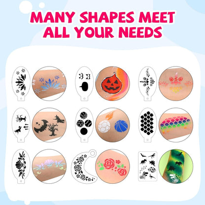 Face Paint Stencils Kit,22 Pcs Reusable Facial Painting Stencils Reusable Body Paint Templates with 10 pcs Brushes,14 pcs Sponges for Party Halloween Makeup Depvision Face Paint Accessory Kit