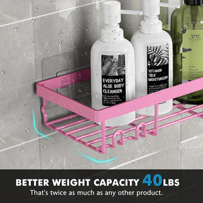 Yimoshan Adhesive Shower Caddy Organizer Shelves Rack - 5 Pack Corner Bathroom Storage Organization, Home & Kitchen Decor Inside RV Accessories (Pink)