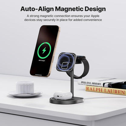 KU XIU X85 3-in-1 Wireless Charging Station, Magnetic Charger Stand with Mini Basketball Hoop for iPhone 16/15/14/13/12, 5W Fast Charging for Apple Watch S10/Ultra/9/8/7, AirPods 4/3/2/Pro - Black