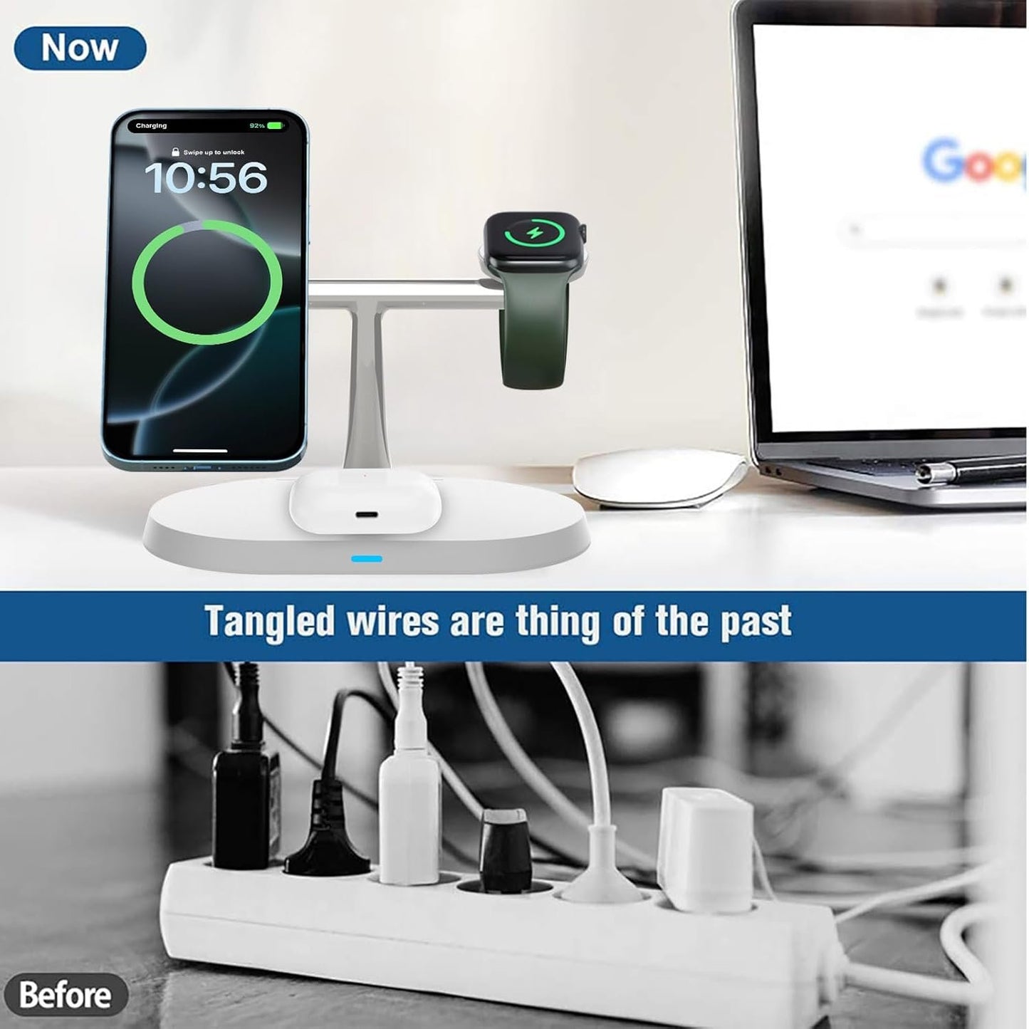 3 in 1 Wireless Charger Stand for Mag-Safe Charging,15W Fast Magnetic Wireless Charging Station for iPhone 16/15/14/13/12 Pro/Pro Max/Plus/mini,AirPods,Apple Watch Series 10/9/8/7/6/SE/5/4/3/Ultra 2