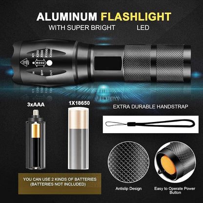 HYVCZP 1/2/3 Pack LED Torch,Super Bright Flashlight,5 Modes Adjustable Focus, Waterproof Lightweight Mini Handheld Torch for Camping, Home, Emergency, Hiking, Outdoor (2 Pack)