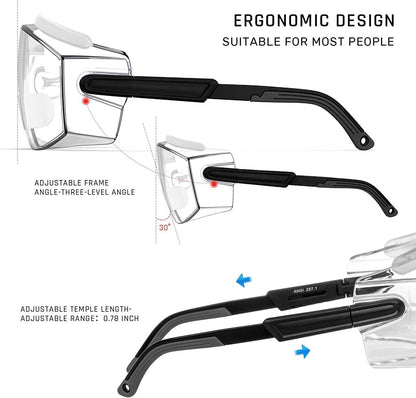 PAERDE Safety Glasses Protective Eyewear Fit over Eyeglasses,Clear Lenses Anti Fog Eye Goggles Protection