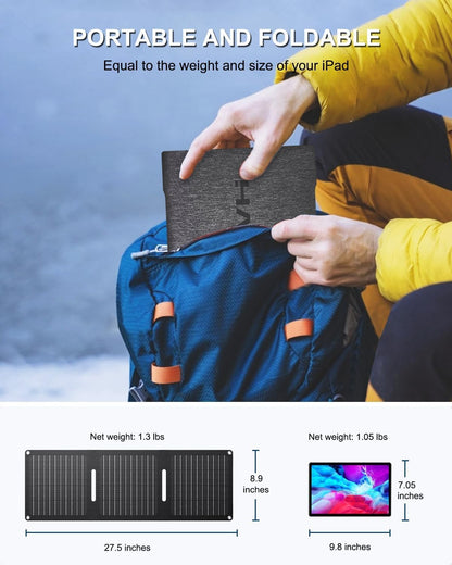 ULiXWH 21W Portable Solar Panel, Foldable Solar Panel Charger(5V/3A), IP67 Waterproof for Camping, Hiking, Backpacking, Ultra-Fast Solar Phone Charger with Dual USB Ports for iPhone, iPad, Power Bank