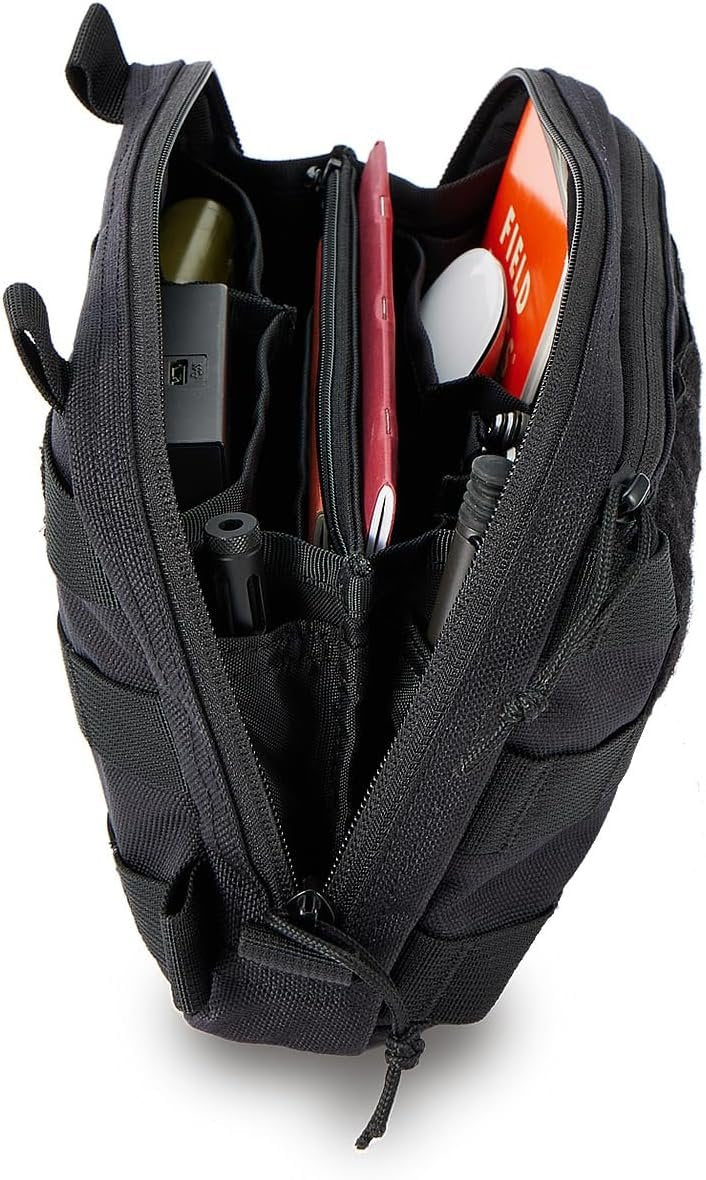 Cargo Works Black Tactical Molle EDC Pouch - Admin Pouch with Molle Attachments for Backpacks