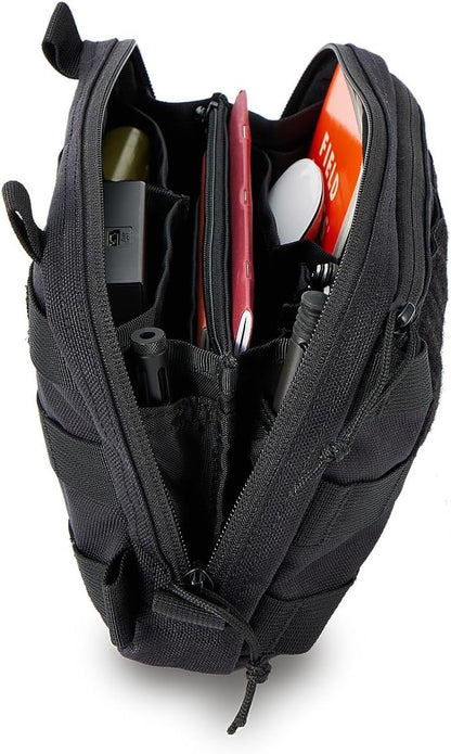 Cargo Works Black Tactical Molle EDC Pouch - Admin Pouch with Molle Attachments for Backpacks