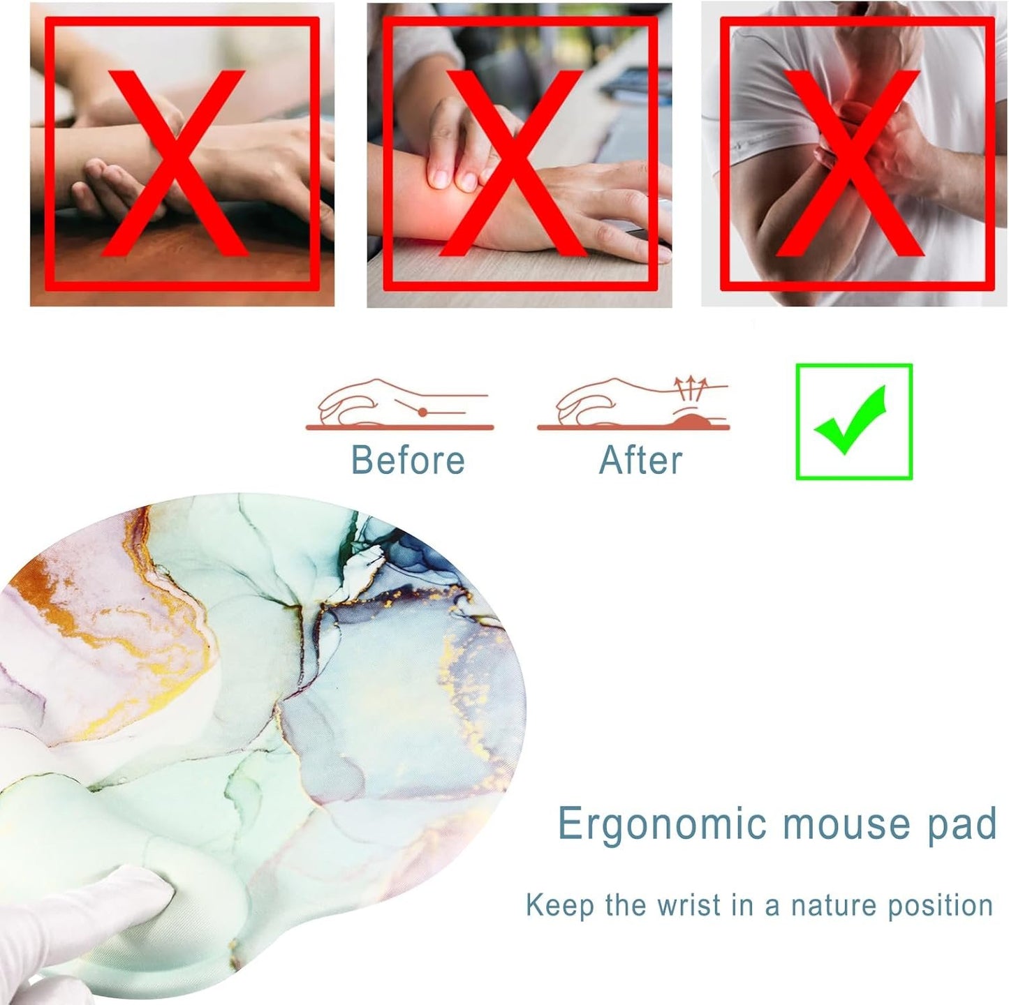 Ergonomic Mouse Pad with Wrist Rest,Small Gaming Gel Mousepad,Office Desk Accessories for Computer Laptop,Work from Home Essentials (Green Marble)