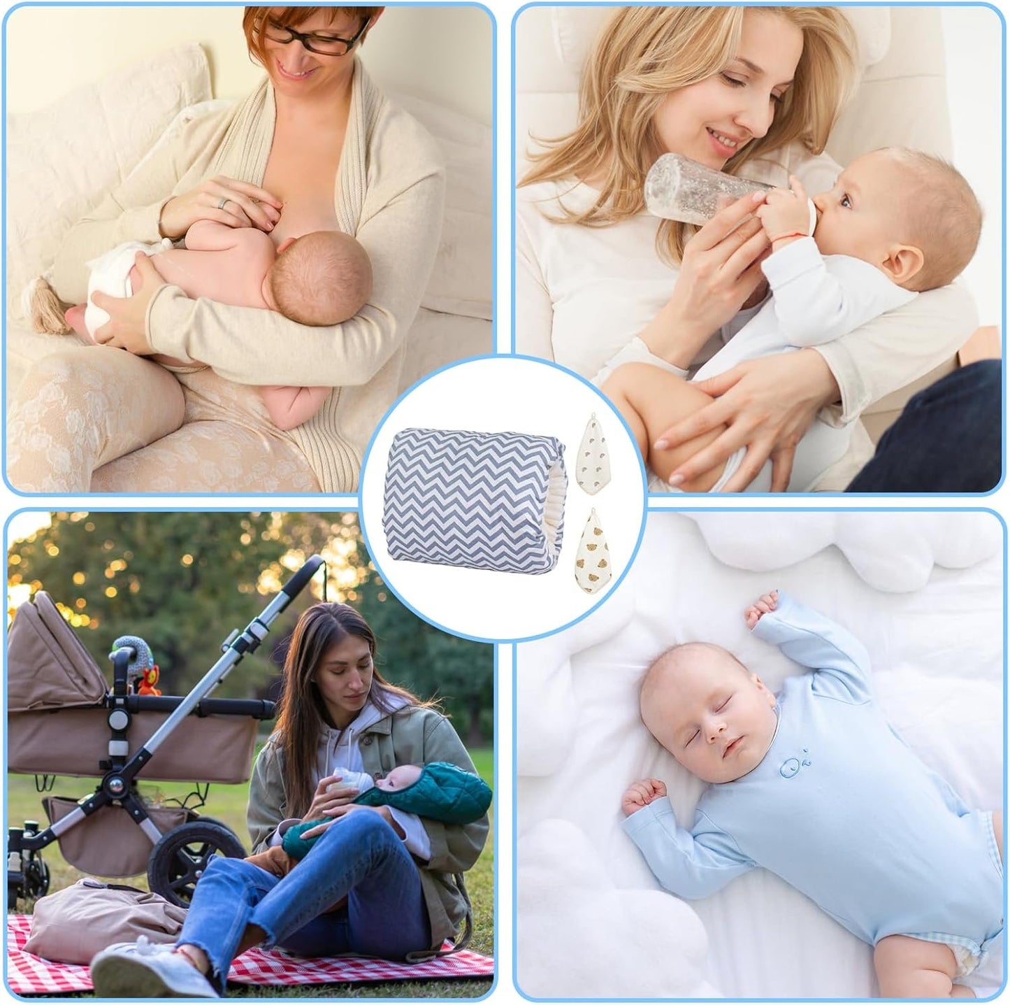 Jokureao Breastfeeding Arm Pillow Set, Cozy Cradle Pillow, Baby Nursing Arm Breastfeeding Pillow, Soft Nursing Arm Pillow with 2 Square Towels, Pillow for Feeding Baby (Gray)