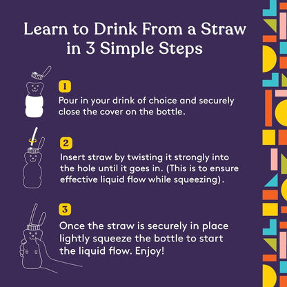 Special Supplies Honey Bear Straw Cup Long Straws, Squeezable Therapy and Special Needs Assistive Drink Container, Spill Proof and Leak Resistant Lid (Pack of 1 Bottle and 3 Straws)