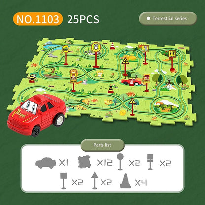 Children's Educational Puzzle Track Car Play Set - 2024 New DIY Assembling Electric Trolley, Puzzle Track Play with Vehicles Battery-Operated, Thinking Educational Toys for Kids 3+ (Space)