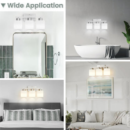 Capaaobc 3 Light Bathroom Light Fixtures, Brushed Nickel Vanity Lights Over Mirror for Bathroom, Modern Bathroom Vanity Light with Milky White Glass Shades, Anti-Rust E26 Base Lighting Fixtures