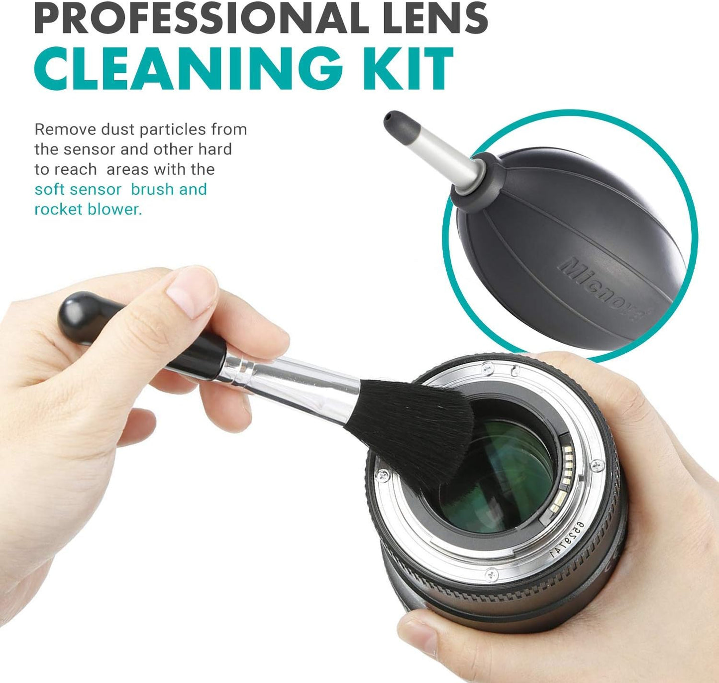 Movo Deluxe Essentials DSLR Camera Cleaning Kit with 10 APS-C Cleaning Swabs, Sensor Cleaning Fluid, Rocket Air Blower, Lens Pen, Soft Brush, 2X Small & 2X Large Microfiber Cloths & Carrying Case