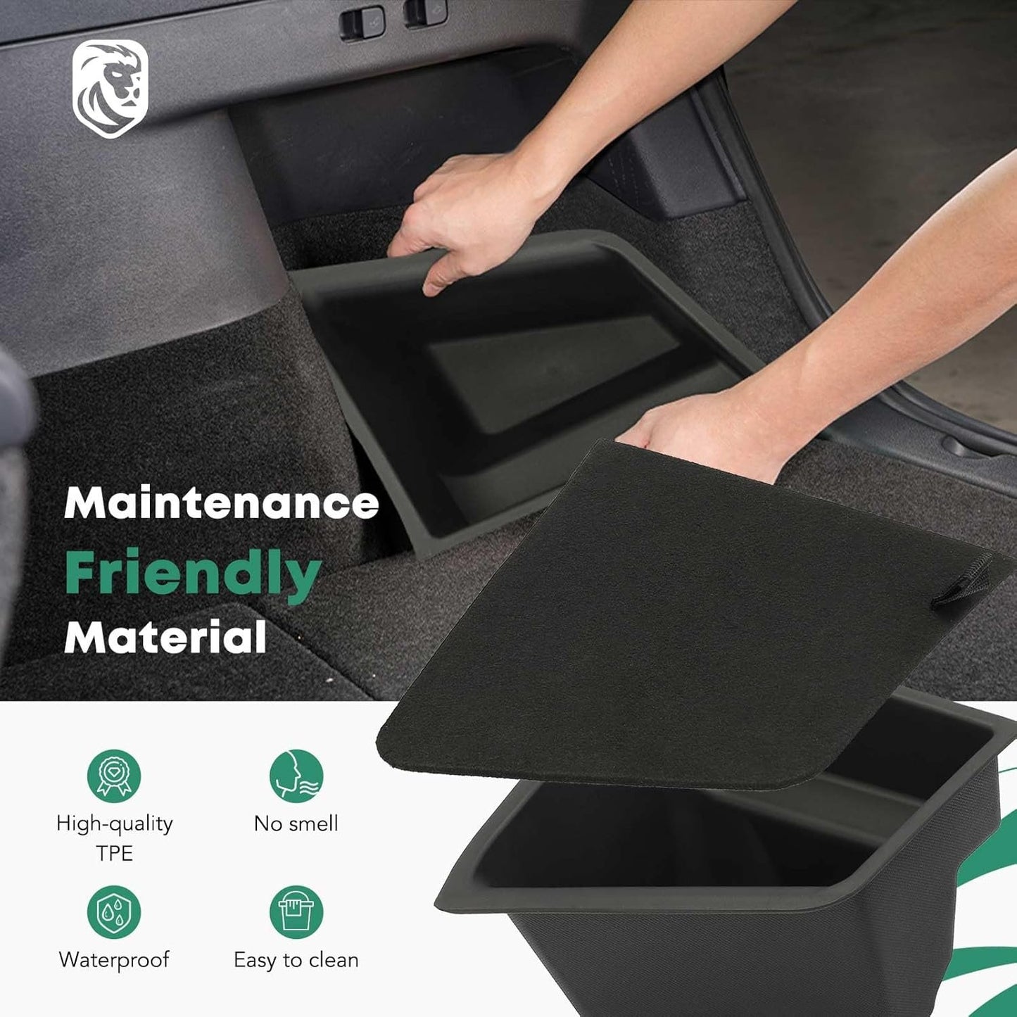 YHTAUTO Trunk Side Organizer Storage Box with Lids Fit for Tesla Model 3 Accessories 2020 2021 2022 2023 TPE Rear Trunk Storage Bins Flocking Waterproof Odorless (Not Fit 2024 Model 3 Highland)