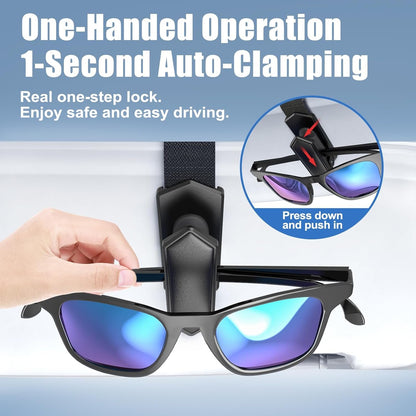 One-Handed-Operation Sunglasses Holder for Car, 2 Pack Visor Sunglass Holder Clip, Car Accessories Interior, Universal Fit Silicone Padded Visor Sunglass Holder Car, Unmatched Durability
