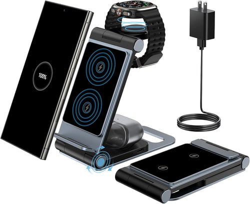 Bolvunes Wireless Charger for Samsung, 3in1 Foldable Wireless Charging Station for Galaxy S25 Ultra/S24/S23 /S22/S21/Z Flip 6/Fold 6, Fast Charger Stand for Galaxy Watch/7/6/5, Galaxy Buds 3/2/1