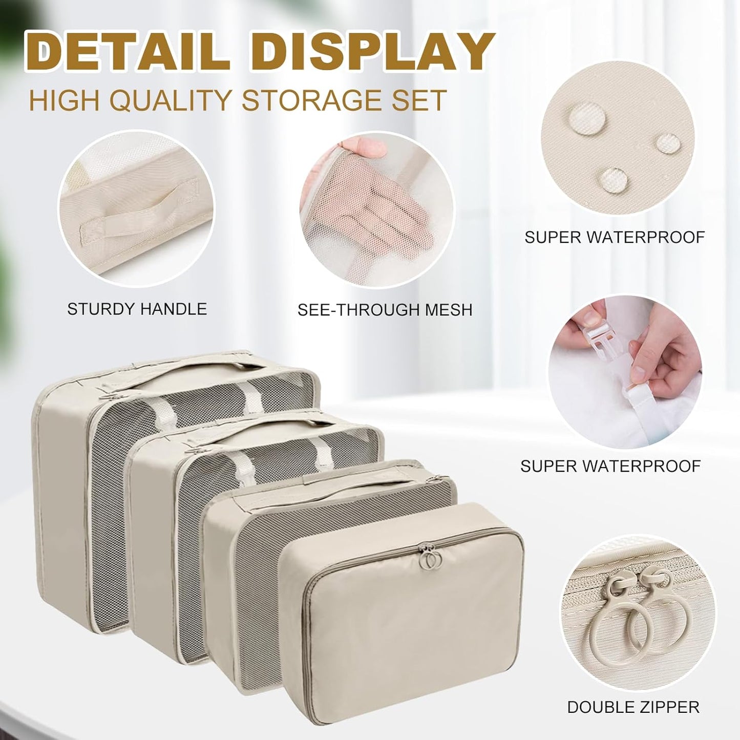 9 Pieces Organizer Suitcase Space-Saving Organizers, Travel Organizers, Packing Cubes, Travel Set Useful Accessories Organizer for Holidays, Travel and Home Garment Storage(Beige)