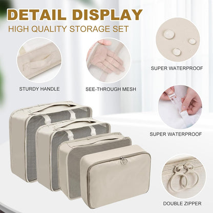 9 Pieces Organizer Suitcase Space-Saving Organizers, Travel Organizers, Packing Cubes, Travel Set Useful Accessories Organizer for Holidays, Travel and Home Garment Storage(Beige)