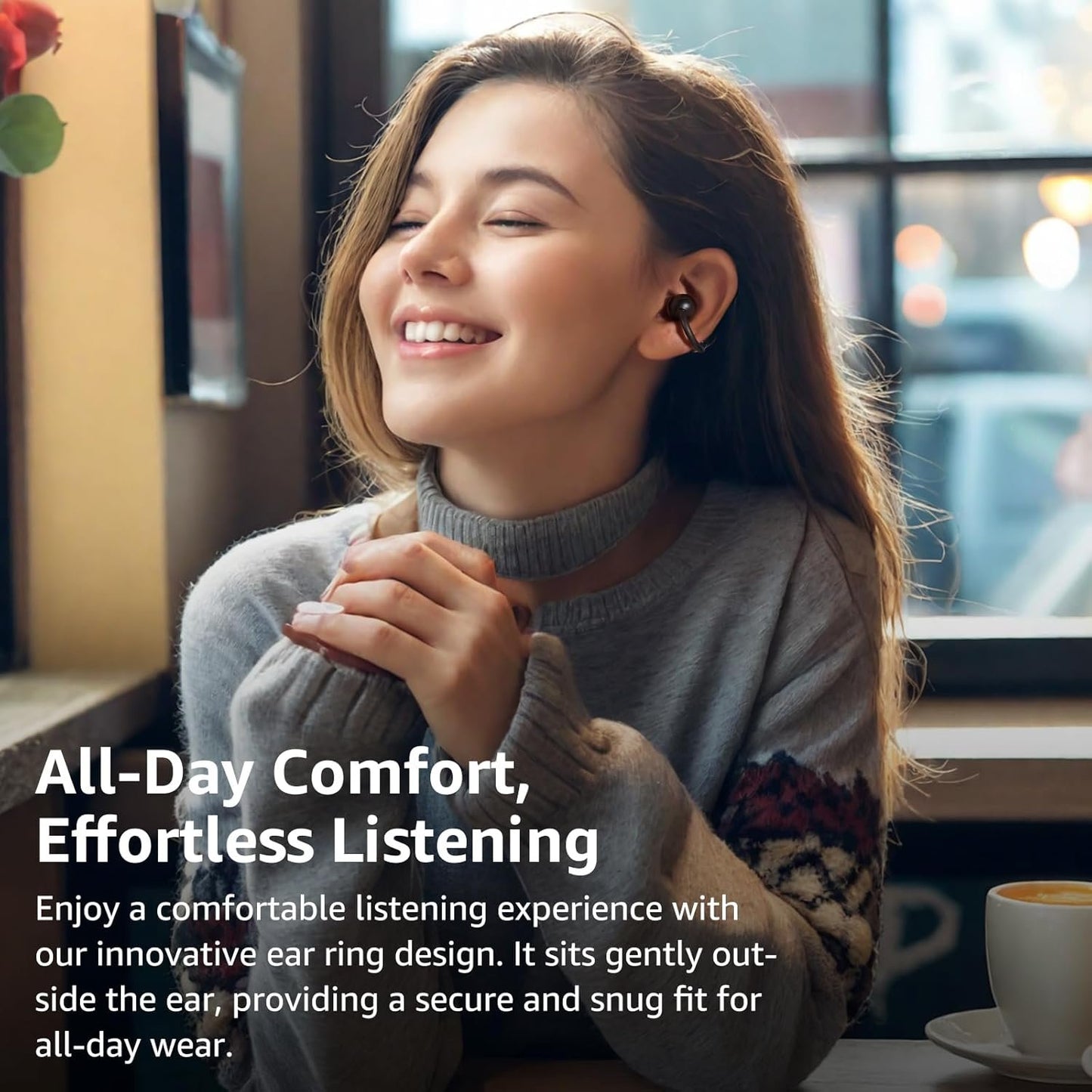 TOZO New OpenEarRing True Open Ear Headphones, Lightweight Comfort Open Ear Clip Wireless Earbuds, 40H Play Bluetooth 5.4 Headphones with Smart Digital Display Design Fit Sports Running, Workout Black