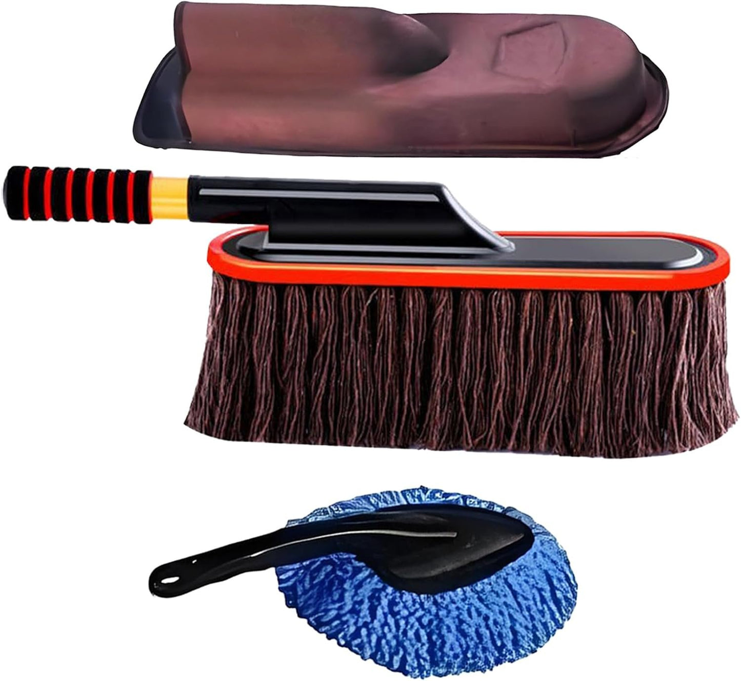 Auto Duster, Car Cleaning Brush, 53.9/21.1/12.4 Inches, Telescoping Handle, Rotatable Soft Bristle Detailing Tool, Multipurpose Vehicle Dusters for Car and Vehicles, Black