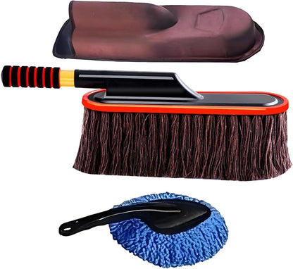 Auto Duster, Car Cleaning Brush, 53.9/21.1/12.4 Inches, Telescoping Handle, Rotatable Soft Bristle Detailing Tool, Multipurpose Vehicle Dusters for Car and Vehicles, Black