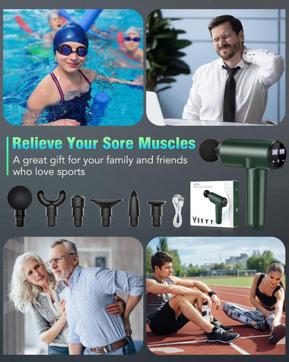 Muscle Massage Gun, Lefity 30 Adjustable Levels and 6 Heads, Professional Massager with LCD Display, Relieve Muscle Pain, Dark Green