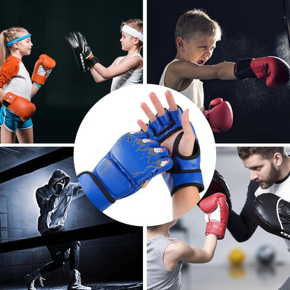 Boxing Gloves, Grappling Sparring Gloves, Half Finger Mitts, Adjustable Boxing Mitts, Wrist Support Gloves, Kickboxing Training Gloves, Gage Fighting Gloves, Punching Bag Workout Gear, Sparring Traini