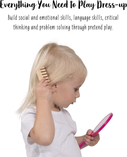 Janod - P'tite Miss Vanity Case for Children - 9 Solid Wood Accessories Included - Pretend Play Toy Beauty and Cosmetic, J06514, Pink