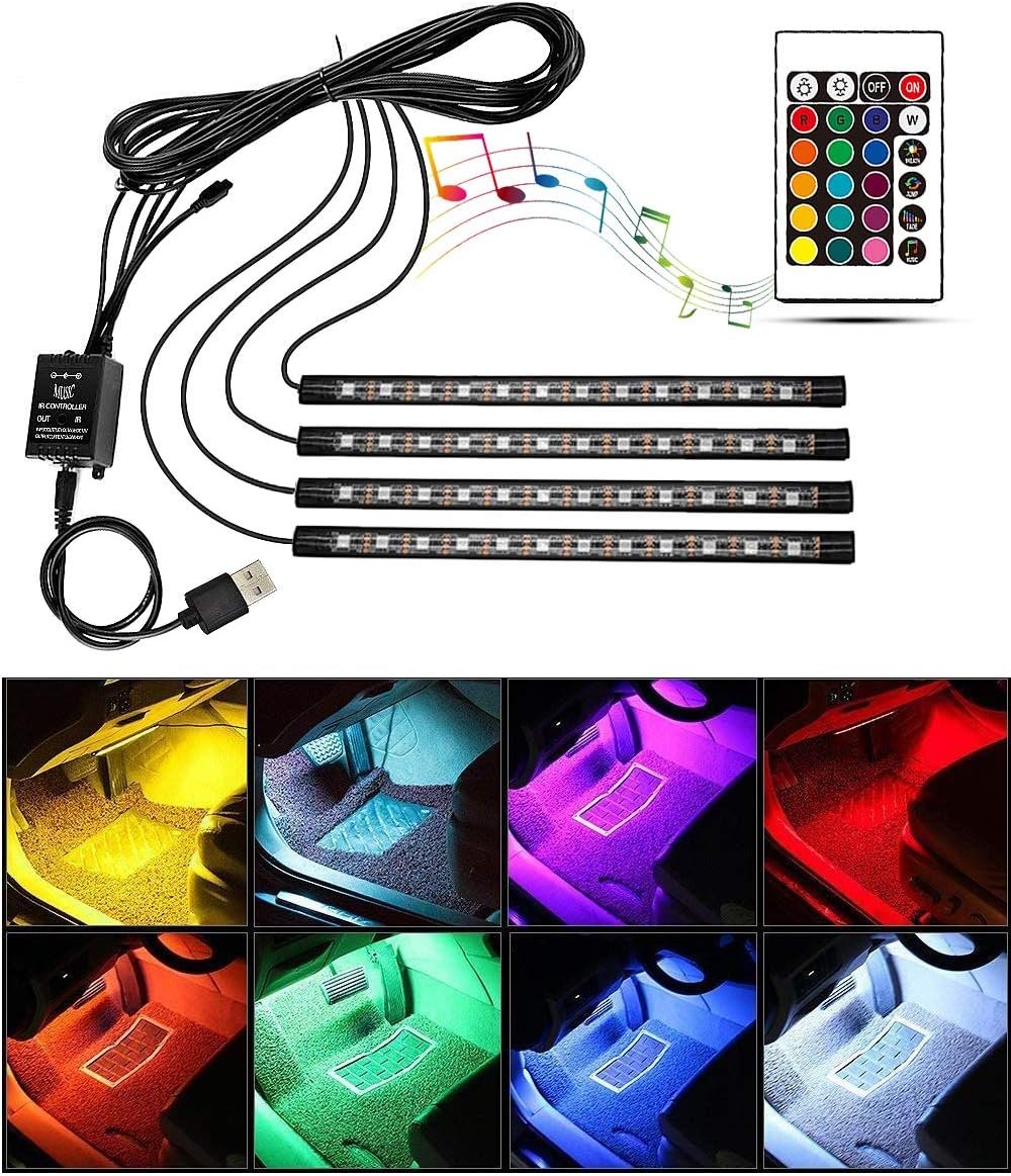 LETRADE Car Interior Lighting, 4 in 1 Waterproof LED Car Accessories RGB LED Strip Car Decoration with Music Sound Activated and Remote Controlled, Perfect Gifts (RGB)