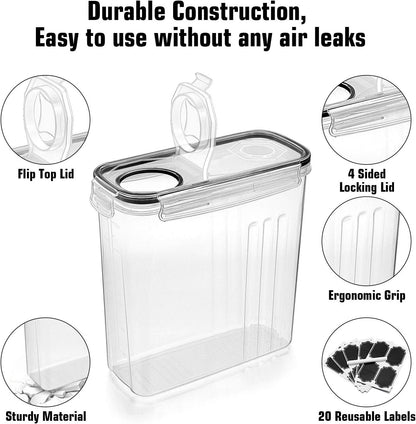 Wildone Food Storage Containers, Airtight Cereal Storage Containers for Sugar, Flour, Snack, Baking Supplies, Leak-proof with Black Locking Lids - Set of 4 (4L /135.3oz)