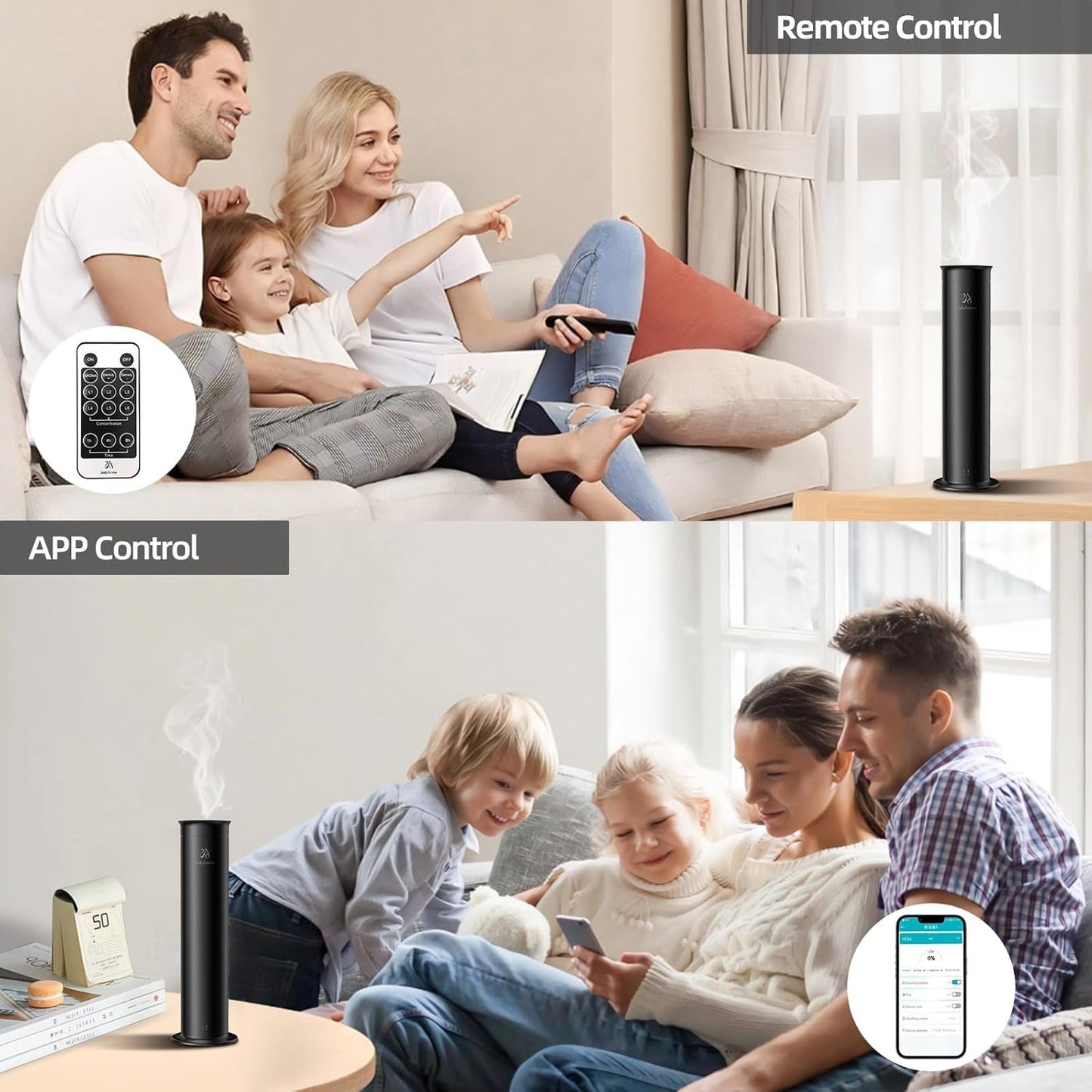 2ndAroma Diffuser with Essential Oils, Aluminum Air Diffusers for Home with Remote Control, 100ml Capacity 2100 Sq Ft Coverage Smart Home Fragrance Diffuser for Large Space Bathroom Office Hotel