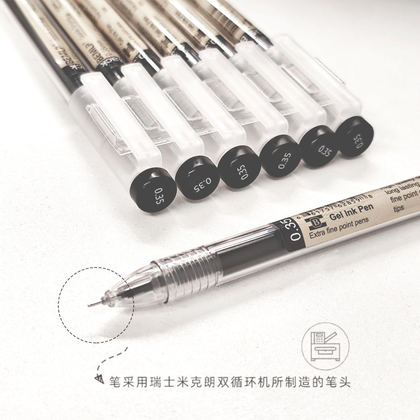 Gel ink Pen 0.35mm Black Liquid Ink Rollerball Gel Pens Quick Drying fine point Pens Ballpoint Japanese Pens Premium School Office student Exam Writing Stationery Supply 12 Pcs/Set (Black)
