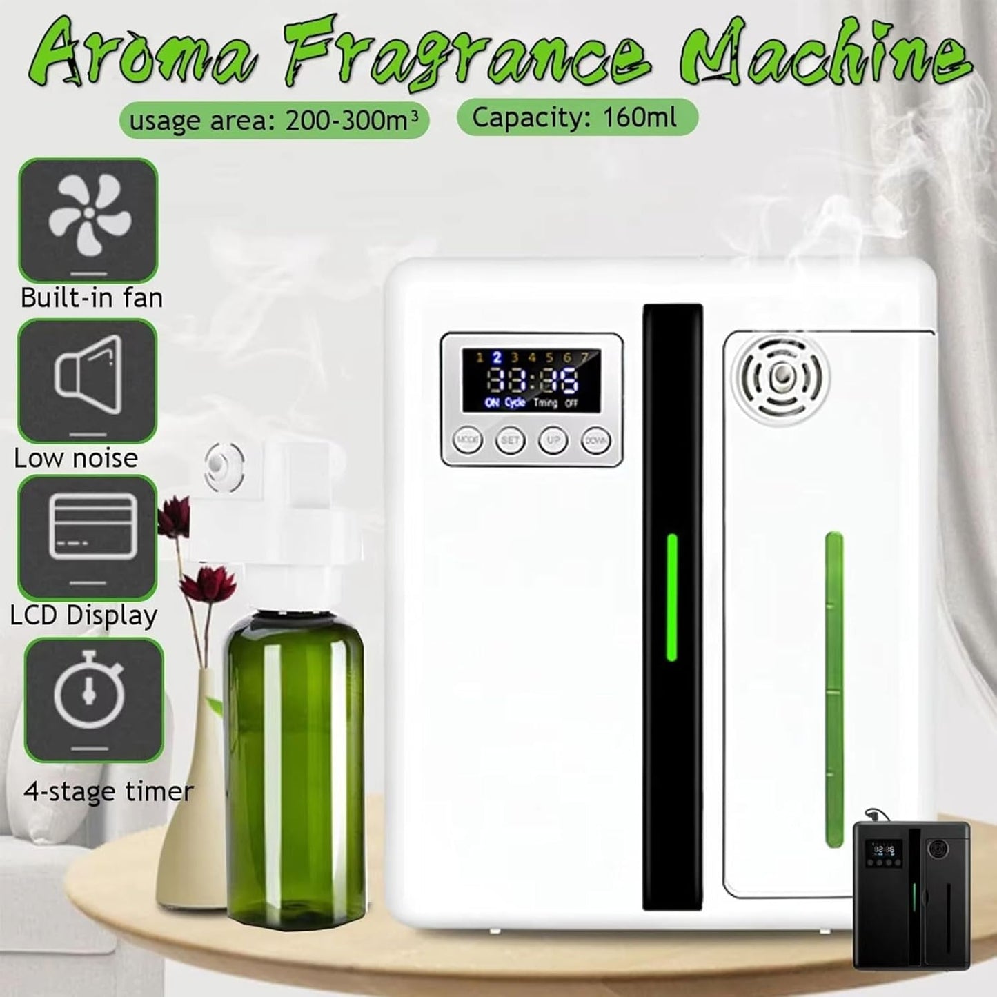 Bluetooth Aromatherapy Diffuser for Home, Humidifier Large Room, Smart Air Scent Diffuser with Detachable Atomizing Head, Led Screen Display, Button + Remote Control, Four Sections of Timing White
