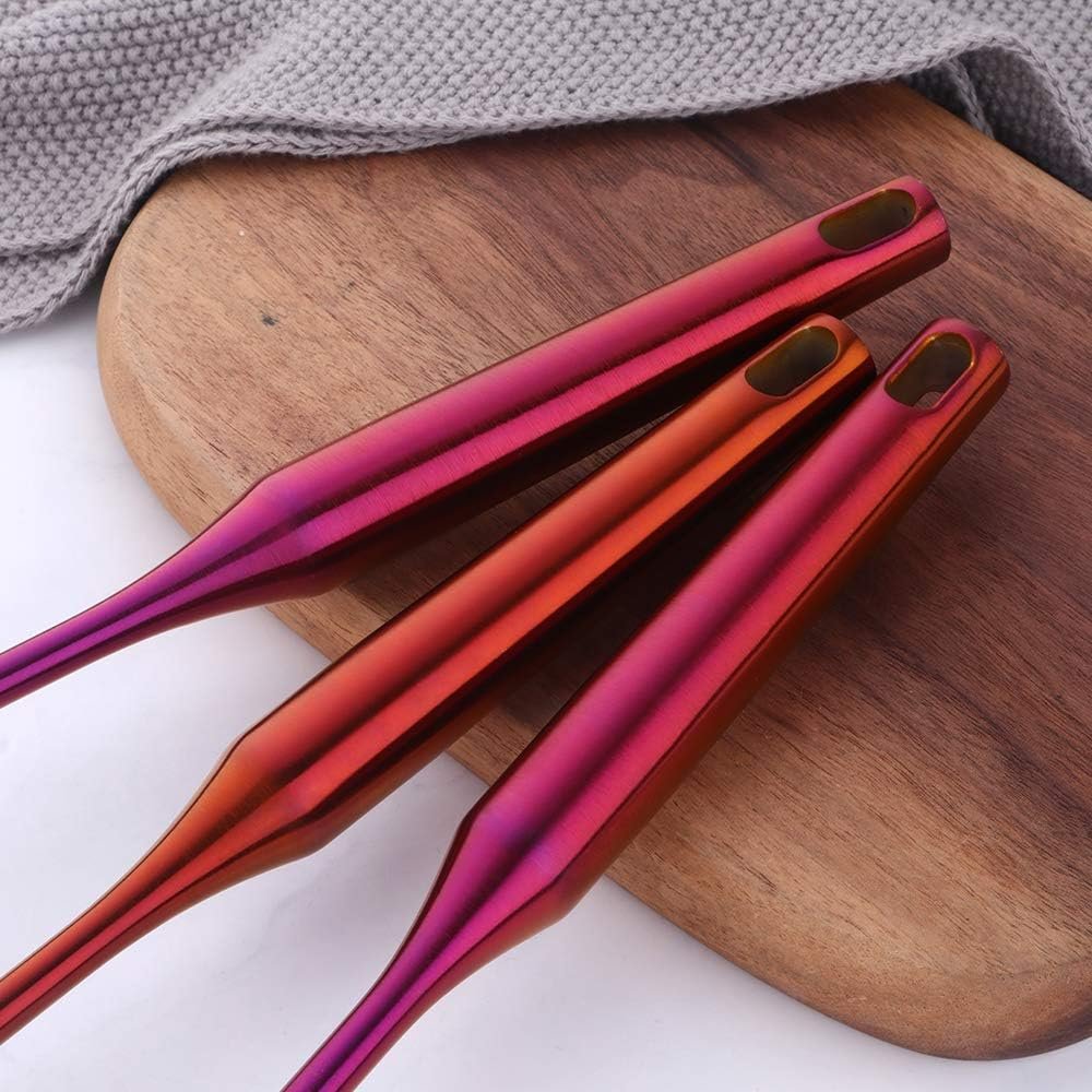 Set di 10 utensili da cucina in acciaio inox con utensili da cucina in titanio arancione rosso e utensili da cucina e gadget, tra cui cucchiai, spatole, spatole e mestolo