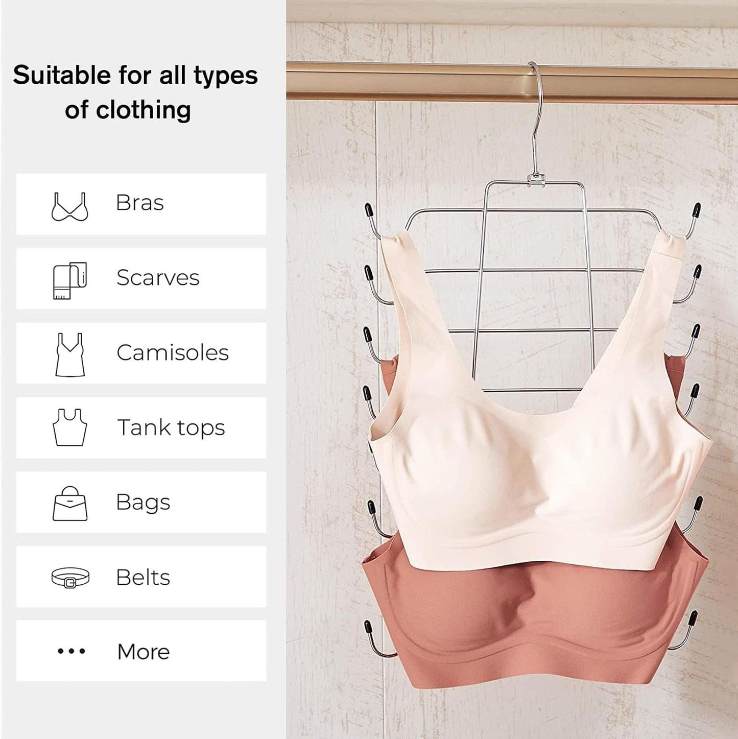 PUPPYCUTE 2 Pack Tank Tops Hangers, Bra Hanger Space Saving Closet Organizer, Apartment College Dorm Room Essentials for Girls, Closet Organizers Organization and Storage for Tops Bras Pants or Skirt