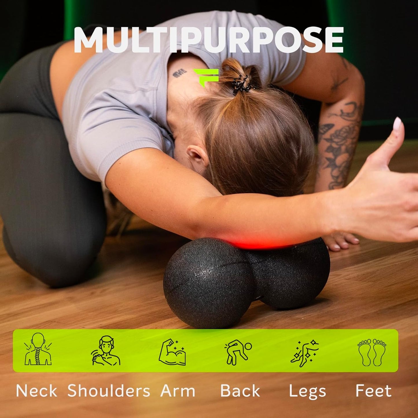 FIZYO Double EPP Massage Ball 24x12cm - Large Muscle Massager for Back, Neck, Legs and Trigger Point, Physical Therapy, Yoga, CrossFit, Pilates, Recovery and Rehabilitation (Black)
