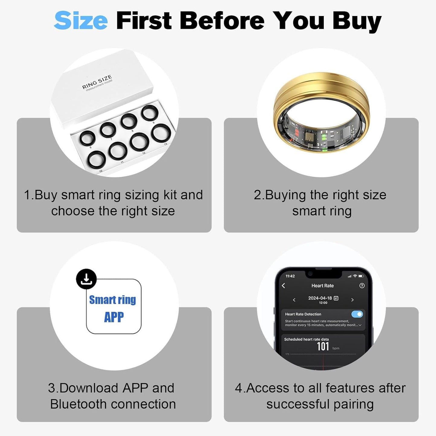 MagLoop Smart Ring Health Tracker for Men/Women,Fitness Ring Sleep Tracker,Fast Charging for Long-Lasting Use,for Pedometer Exercise,Monitor Sleep, Heart Rate, Stress,Waterproof (Gold, 8)