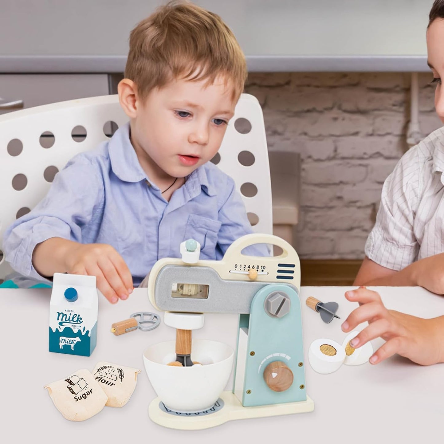 Toy Mixer, Wooden Play Set, Safe Pretend Kitchen Accessories, Realistic Educational Wooden Role Plays Cooking Toys for Young Chefs Girls and Boys Aged 3-5, Wood