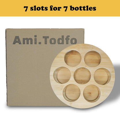 7 Slots Water Bottle Organizer for Stanley Tumbler, Rotatable Stanley Cup Organizer Holder for Kitchen Cabinets, Bamboo Wood Water Bottle Storage Rack for Stanley Cup Accessories