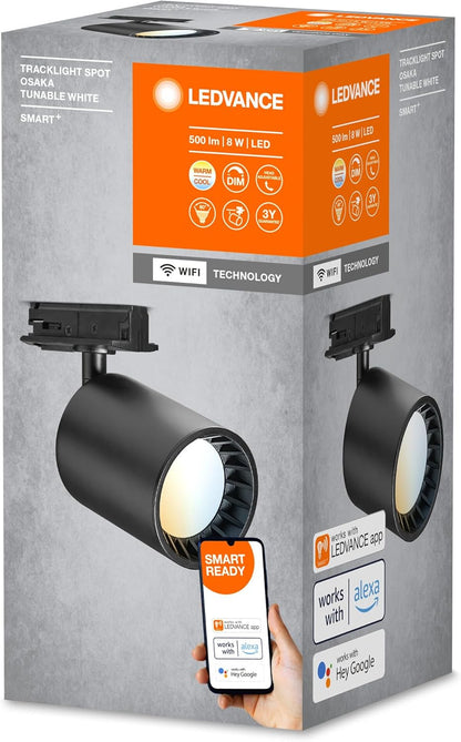 LEDVANCE SMART+ TRACKLIGHT Spot Osaka WiFi Track Spotlight, Black, 5W, 500lm, Adjustable White Light (3000K-6500K), App Control, Compatible with Amazon, Google, etc.