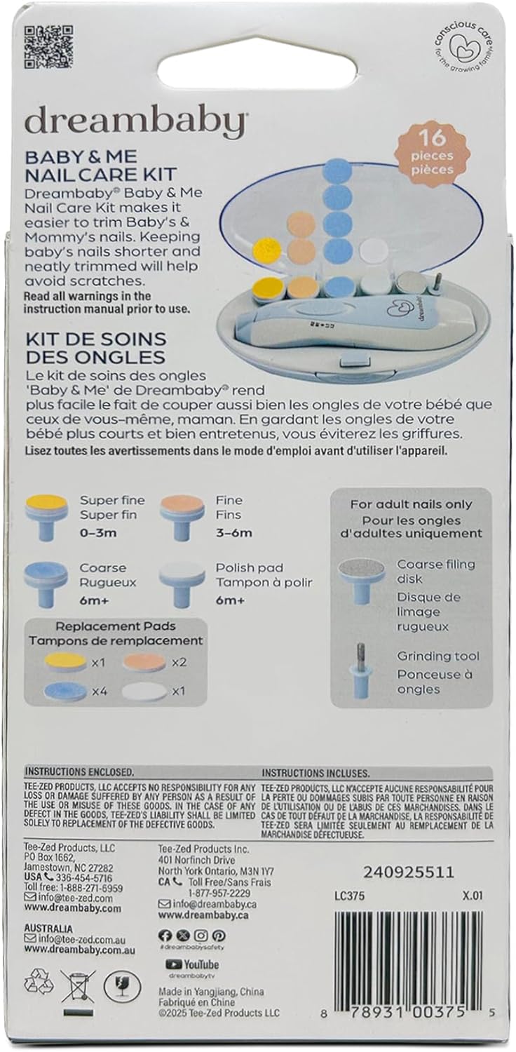 Dreambaby Baby & Me Nail Care Kit - 16 Piece Electric Nail Trimmer for Babies - Comes with 6 Shape & Trim Options and 8 Replacement Pads