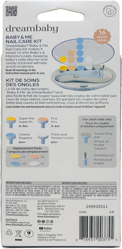 Dreambaby Baby & Me Nail Care Kit - 16 Piece Electric Nail Trimmer for Babies - Comes with 6 Shape & Trim Options and 8 Replacement Pads