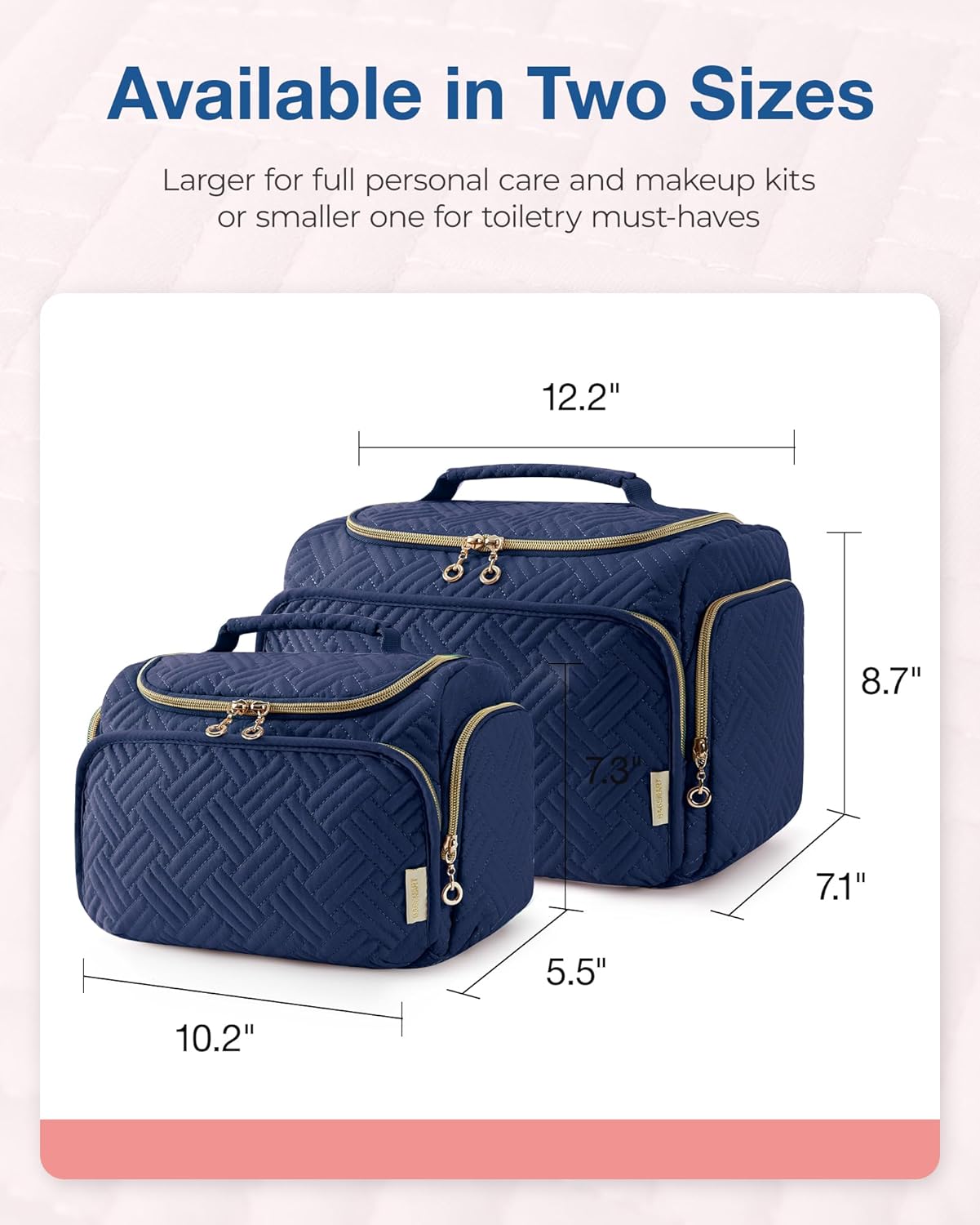 bagsmart Travel Toiletry Bag for Women, Cosmetic Bag Makeup Bag Organizer with Handle, Travel Bag for Toiletries, Travel Accessories, Full Sized Container, Navy, Large, Fashion